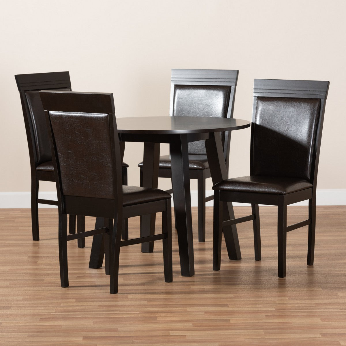 Baxton Studio Miya Modern and Contemporary Dark Brown Faux Leather Upholstered and Dark Brown Finished Wood 5-Piece Dining Set