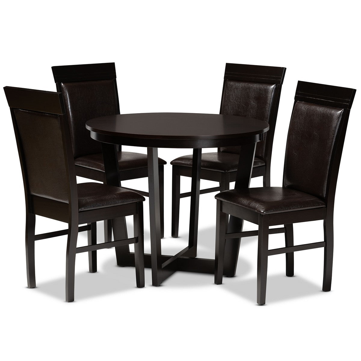 Baxton Studio Irma Modern and Contemporary Dark Brown Faux Leather Upholstered and Dark Brown Finished Wood 5-Piece Dining Set Baxton Studio-Dining Sets-Minimal And Modern - 1