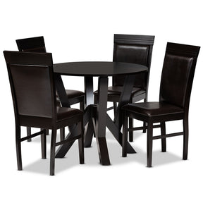 Baxton Studio Nada Modern and Contemporary Dark Brown Faux Leather Upholstered and Dark Brown Finished Wood 5-Piece Dining Set Baxton Studio-Dining Sets-Minimal And Modern - 1