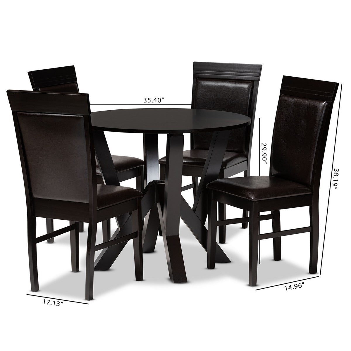 Baxton Studio Nada Modern and Contemporary Dark Brown Faux Leather Upholstered and Dark Brown Finished Wood 5-Piece Dining Set
