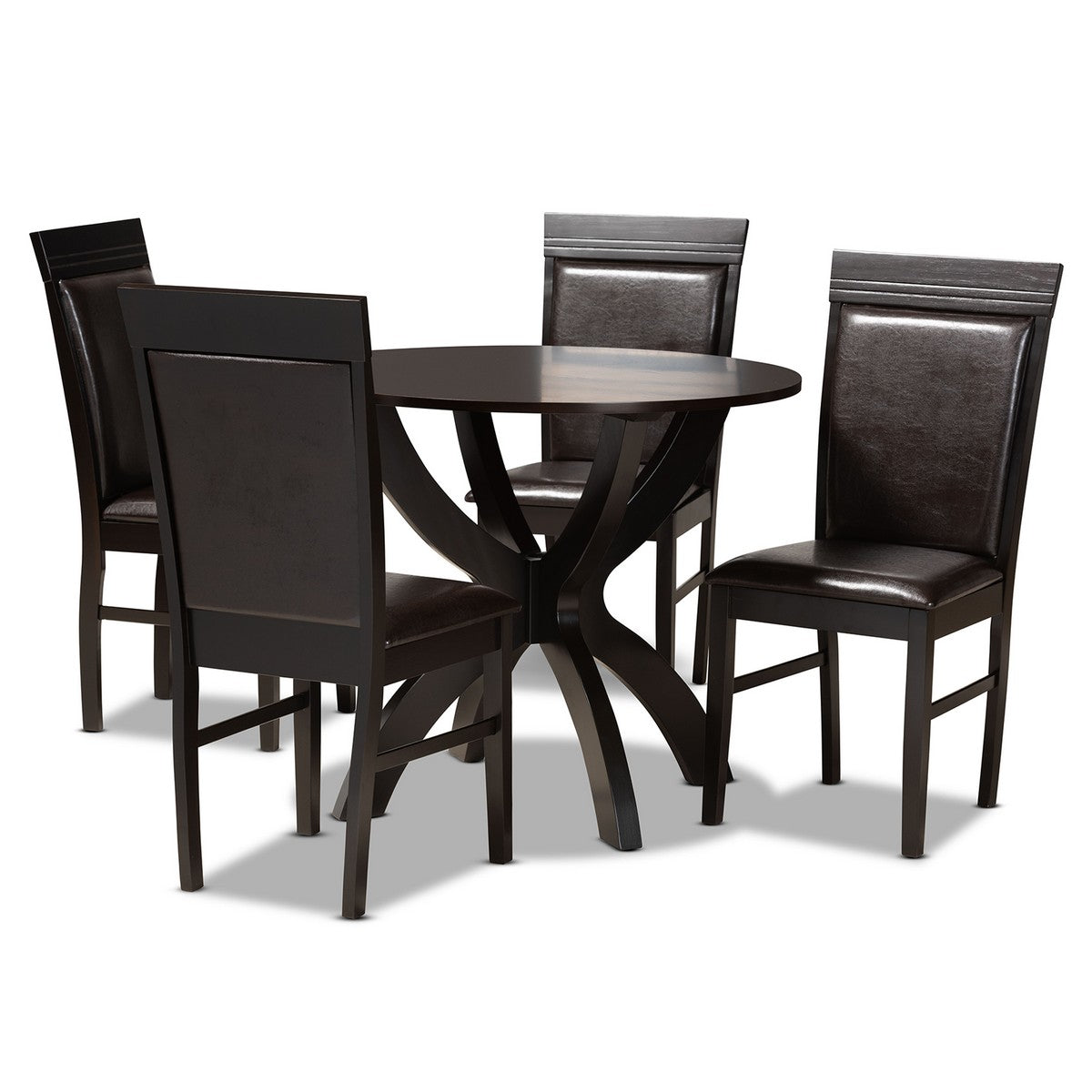 Baxton Studio Ancel Modern and Contemporary Dark Brown Faux Leather Upholstered and Dark Brown Finished Wood 5-Piece Dining Set Baxton Studio-Dining Sets-Minimal And Modern - 1