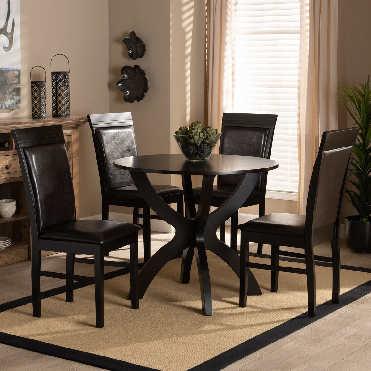 Baxton Studio Ancel Modern and Contemporary Dark Brown Faux Leather Upholstered and Dark Brown Finished Wood 5-Piece Dining Set