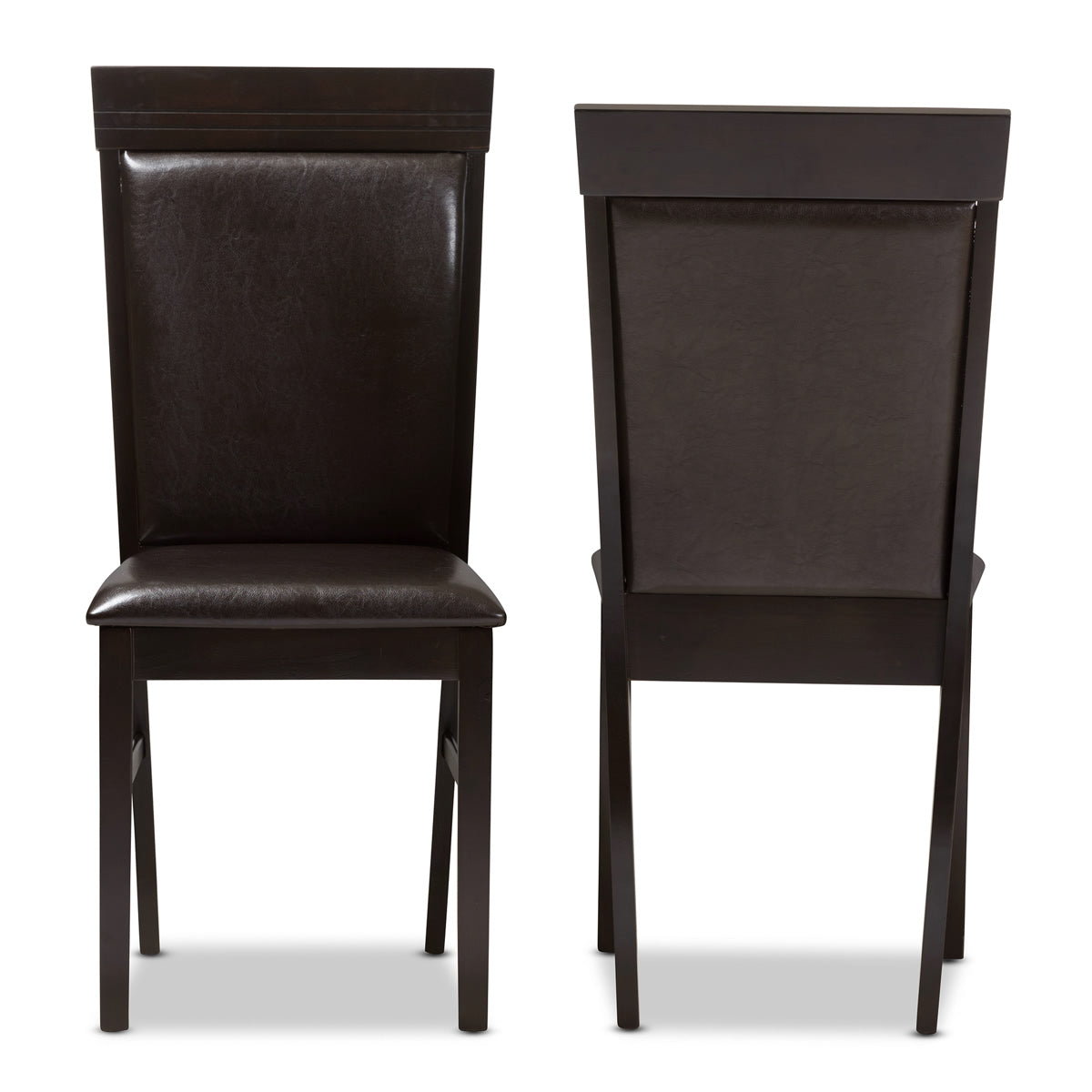 Baxton Studio Thea Modern and Contemporary Dark Brown Faux Leather Upholstered Dining Chair (Set of 2) Baxton Studio-dining chair-Minimal And Modern - 2