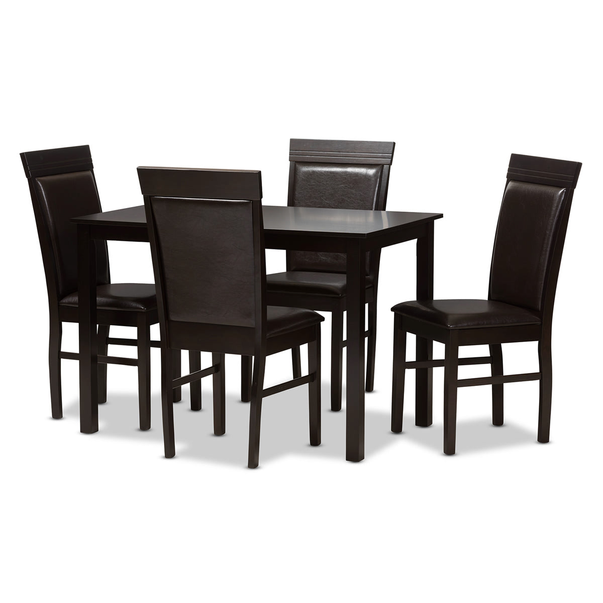 Baxton Studio Thea Modern and Contemporary Dark Brown Faux Leather Upholstered 5-Piece Dining Set Baxton Studio-0-Minimal And Modern - 1