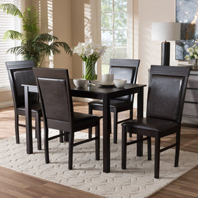 Baxton Studio Thea Modern and Contemporary Dark Brown Faux Leather Upholstered 5-Piece Dining Set Baxton Studio-0-Minimal And Modern - 5