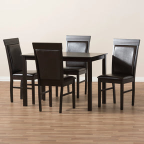 Baxton Studio Thea Modern and Contemporary Dark Brown Faux Leather Upholstered 5-Piece Dining Set Baxton Studio-0-Minimal And Modern - 6
