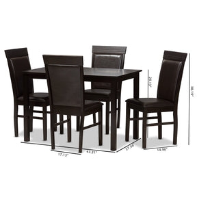 Baxton Studio Thea Modern and Contemporary Dark Brown Faux Leather Upholstered 5-Piece Dining Set Baxton Studio-0-Minimal And Modern - 7