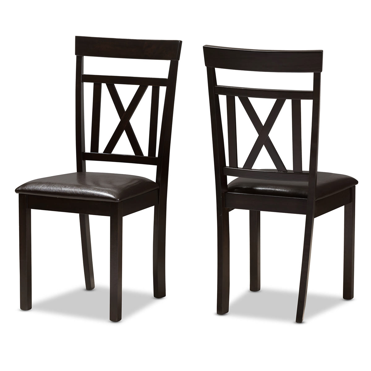 Baxton Studio Rosie Modern and Contemporary Dark Brown Faux Leather Upholstered Dining Chair (Set of 2) Baxton Studio-dining chair-Minimal And Modern - 1