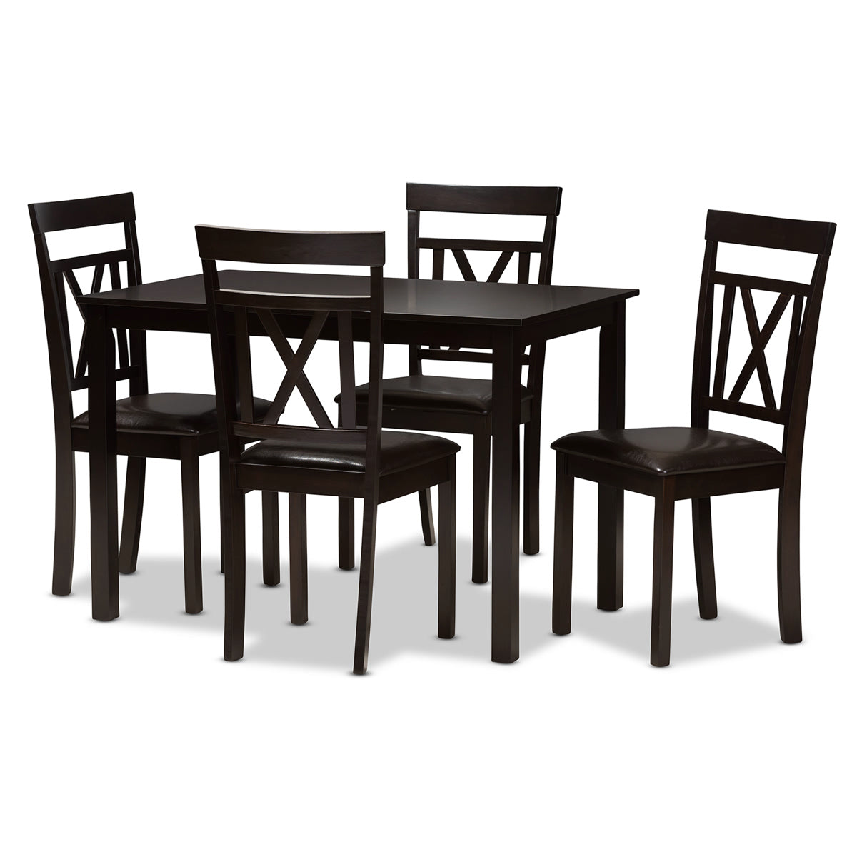Baxton Studio Rosie Modern and Contemporary Dark Brown Faux Leather Upholstered 5-Piece Dining Set Baxton Studio-0-Minimal And Modern - 1