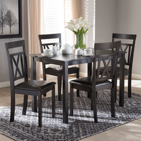 Baxton Studio Rosie Modern and Contemporary Dark Brown Faux Leather Upholstered 5-Piece Dining Set Baxton Studio-0-Minimal And Modern - 5