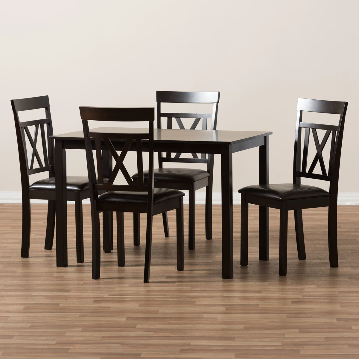 Baxton Studio Rosie Modern and Contemporary Dark Brown Faux Leather Upholstered 5-Piece Dining Set Baxton Studio-0-Minimal And Modern - 6