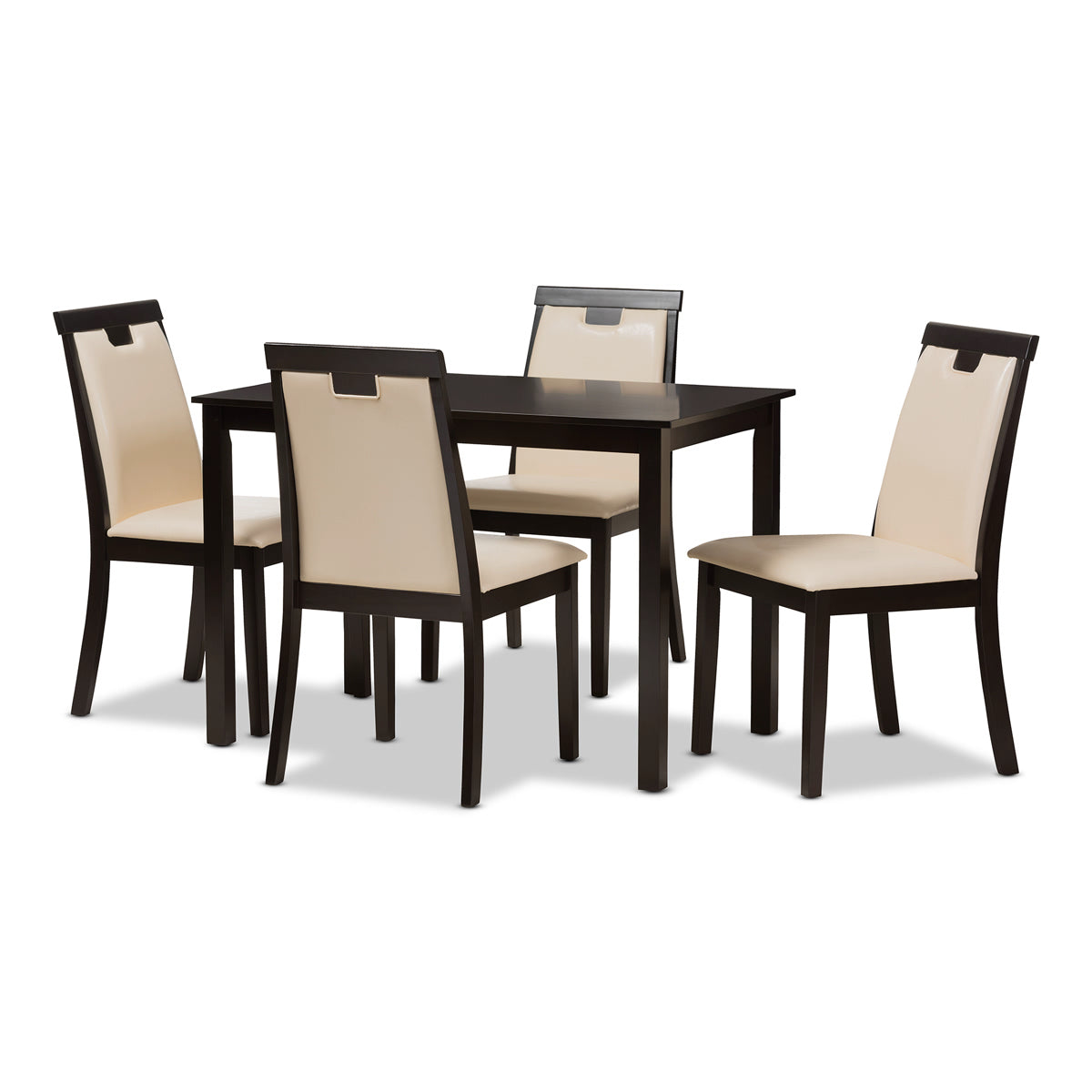 Baxton Studio Evelyn Modern and Contemporary Beige Faux Leather Upholstered and Dark Brown Finished 5-Piece Dining Set Baxton Studio-0-Minimal And Modern - 1