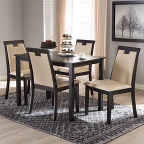 Baxton Studio Evelyn Modern and Contemporary Beige Faux Leather Upholstered and Dark Brown Finished 5-Piece Dining Set Baxton Studio-0-Minimal And Modern - 5