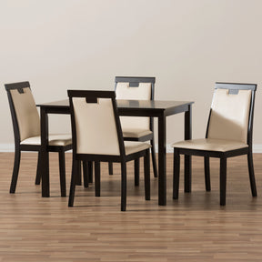 Baxton Studio Evelyn Modern and Contemporary Beige Faux Leather Upholstered and Dark Brown Finished 5-Piece Dining Set Baxton Studio-0-Minimal And Modern - 6