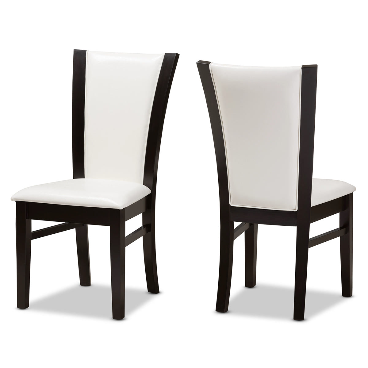 Baxton Studio Adley Modern and Contemporary Dark Brown Finished White Faux Leather Dining Chair (Set of 2) Baxton Studio-dining chair-Minimal And Modern - 1