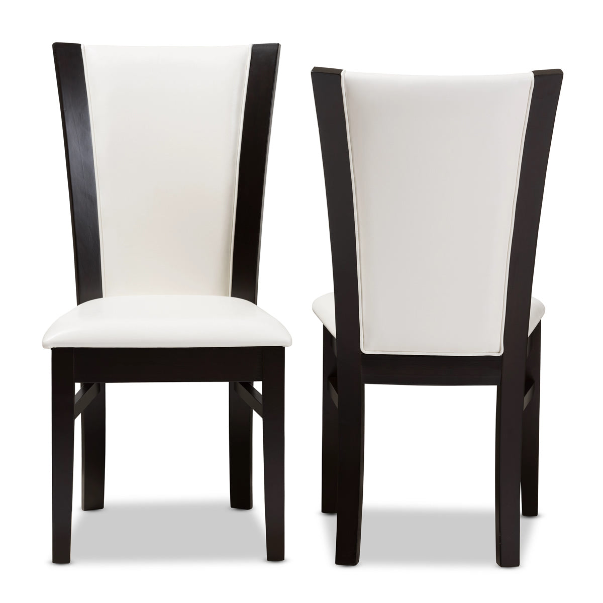 Baxton Studio Adley Modern and Contemporary Dark Brown Finished White Faux Leather Dining Chair (Set of 2) Baxton Studio-dining chair-Minimal And Modern - 2