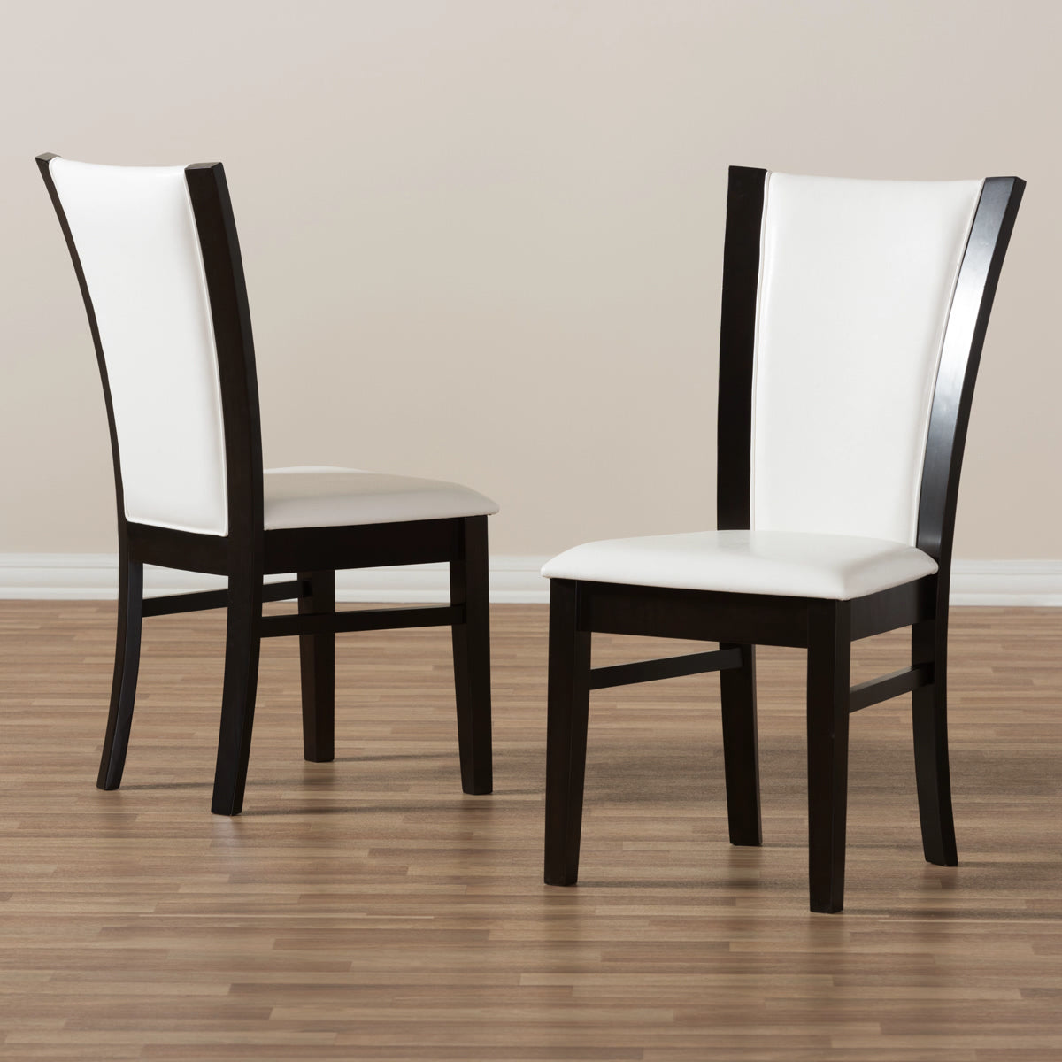 Baxton Studio Adley Modern and Contemporary Dark Brown Finished White Faux Leather Dining Chair (Set of 2) Baxton Studio-dining chair-Minimal And Modern - 6