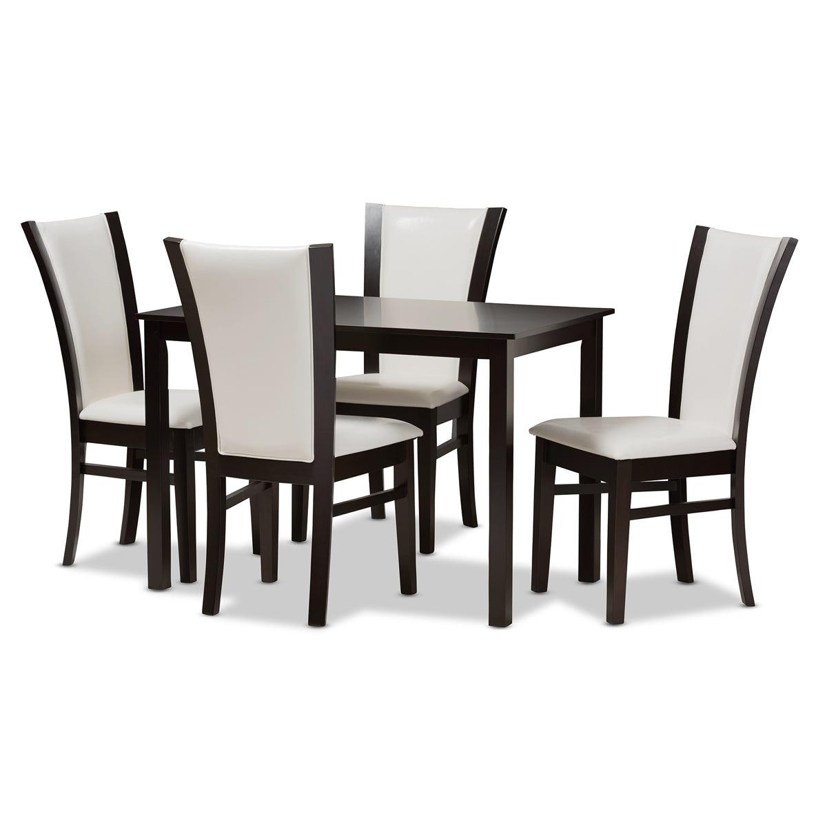 Baxton Studio Adley Modern and Contemporary 5-Piece Dark Brown Finished White Faux Leather Dining Set Baxton Studio-0-Minimal And Modern - 1