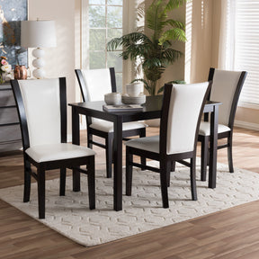 Baxton Studio Adley Modern and Contemporary 5-Piece Dark Brown Finished White Faux Leather Dining Set Baxton Studio-0-Minimal And Modern - 5