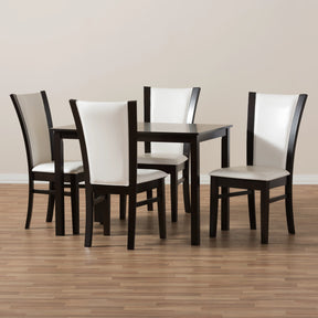 Baxton Studio Adley Modern and Contemporary 5-Piece Dark Brown Finished White Faux Leather Dining Set Baxton Studio-0-Minimal And Modern - 6