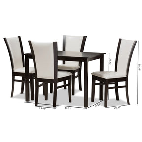 Baxton Studio Adley Modern and Contemporary 5-Piece Dark Brown Finished White Faux Leather Dining Set Baxton Studio-0-Minimal And Modern - 7