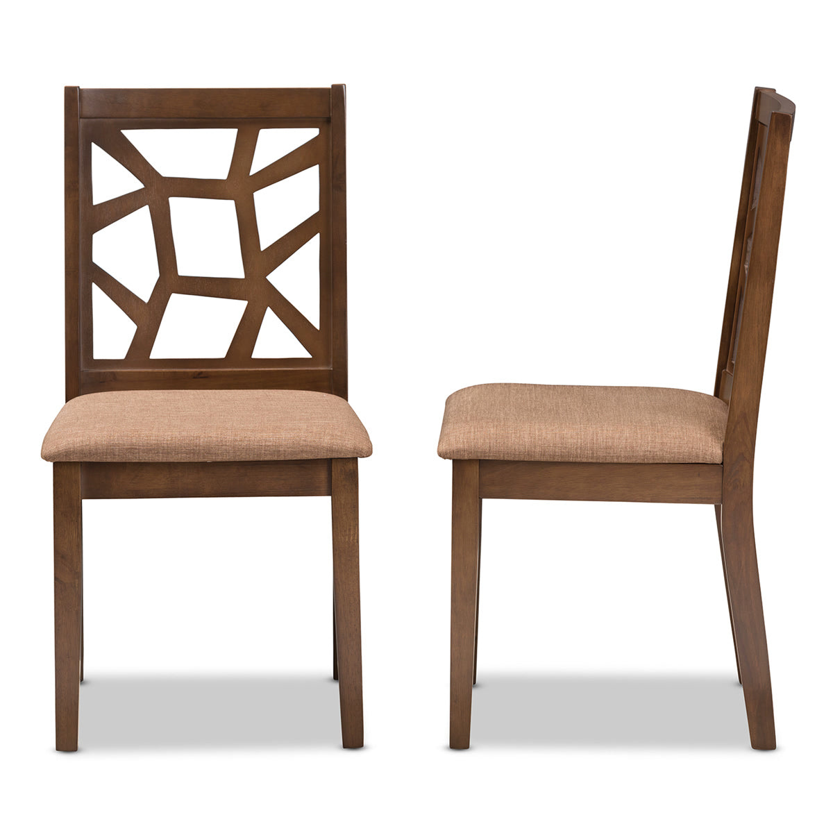 Baxton Studio Abilene Mid-Century Light Brown Fabric Upholstered and Walnut Brown Finished Dining Chair (Set of 2) Baxton Studio-dining chair-Minimal And Modern - 3