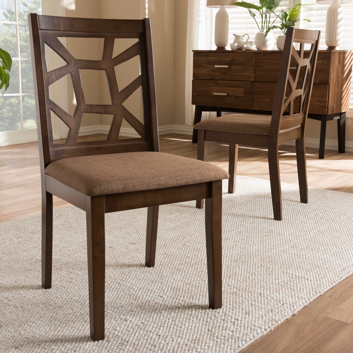 Baxton Studio Abilene Mid-Century Light Brown Fabric Upholstered and Walnut Brown Finished Dining Chair (Set of 2) Baxton Studio-dining chair-Minimal And Modern - 5