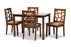 Baxton Studio Abilene Mid-Century Light Brown Fabric Upholstered and Walnut Brown Finished 5-Piece Wood Dining Set Baxton Studio-Dining Sets-Minimal And Modern - 1
