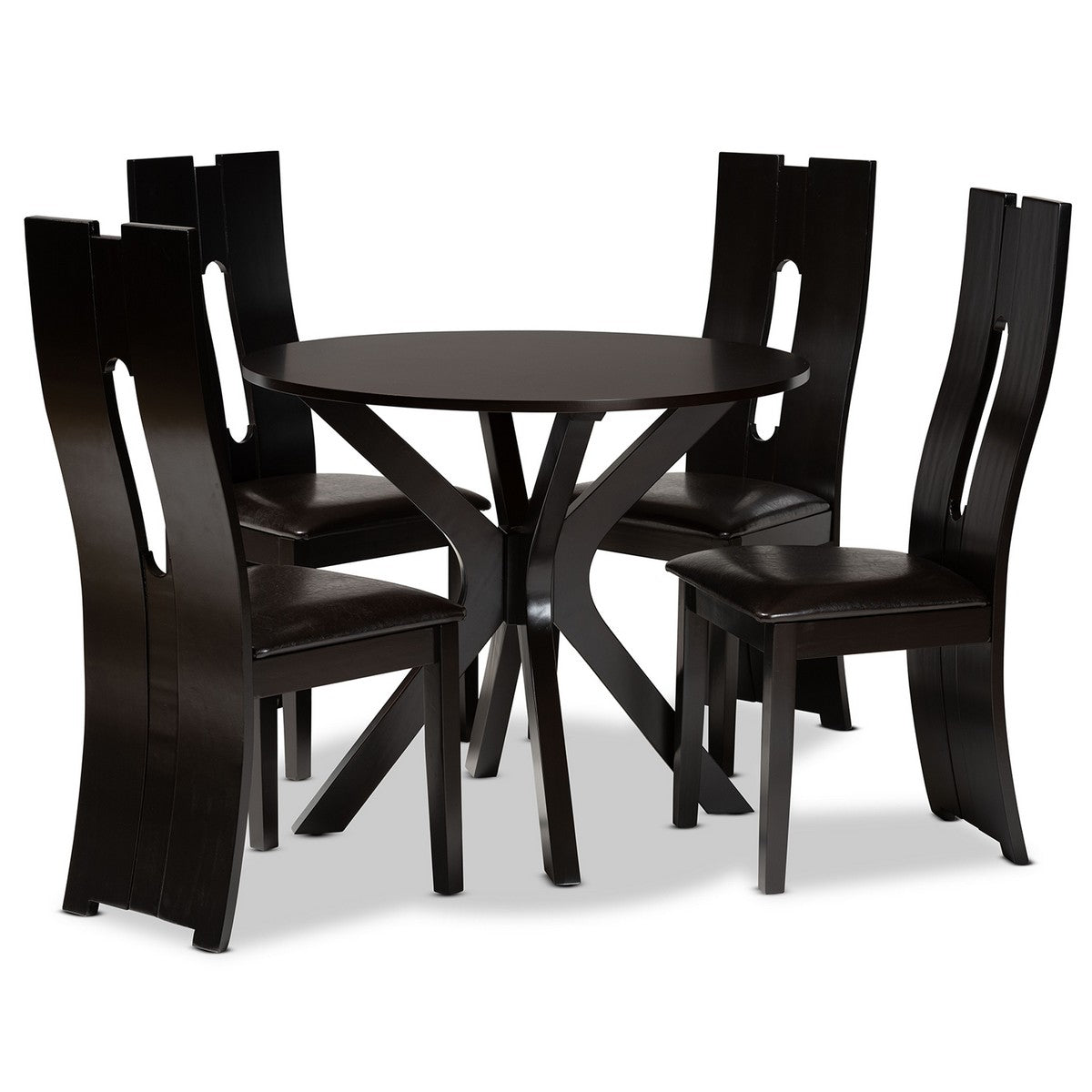 Baxton Studio Cian Modern and Contemporary Dark Brown Faux Leather Upholstered and Dark Brown Finished Wood 5-Piece Dining Set Baxton Studio-Dining Sets-Minimal And Modern - 1