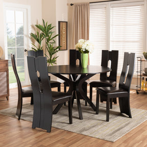 Baxton Studio Kenyon Modern and Contemporary Dark Brown Faux Leather Upholstered and Dark Brown Finished Wood 7-Piece Dining Set