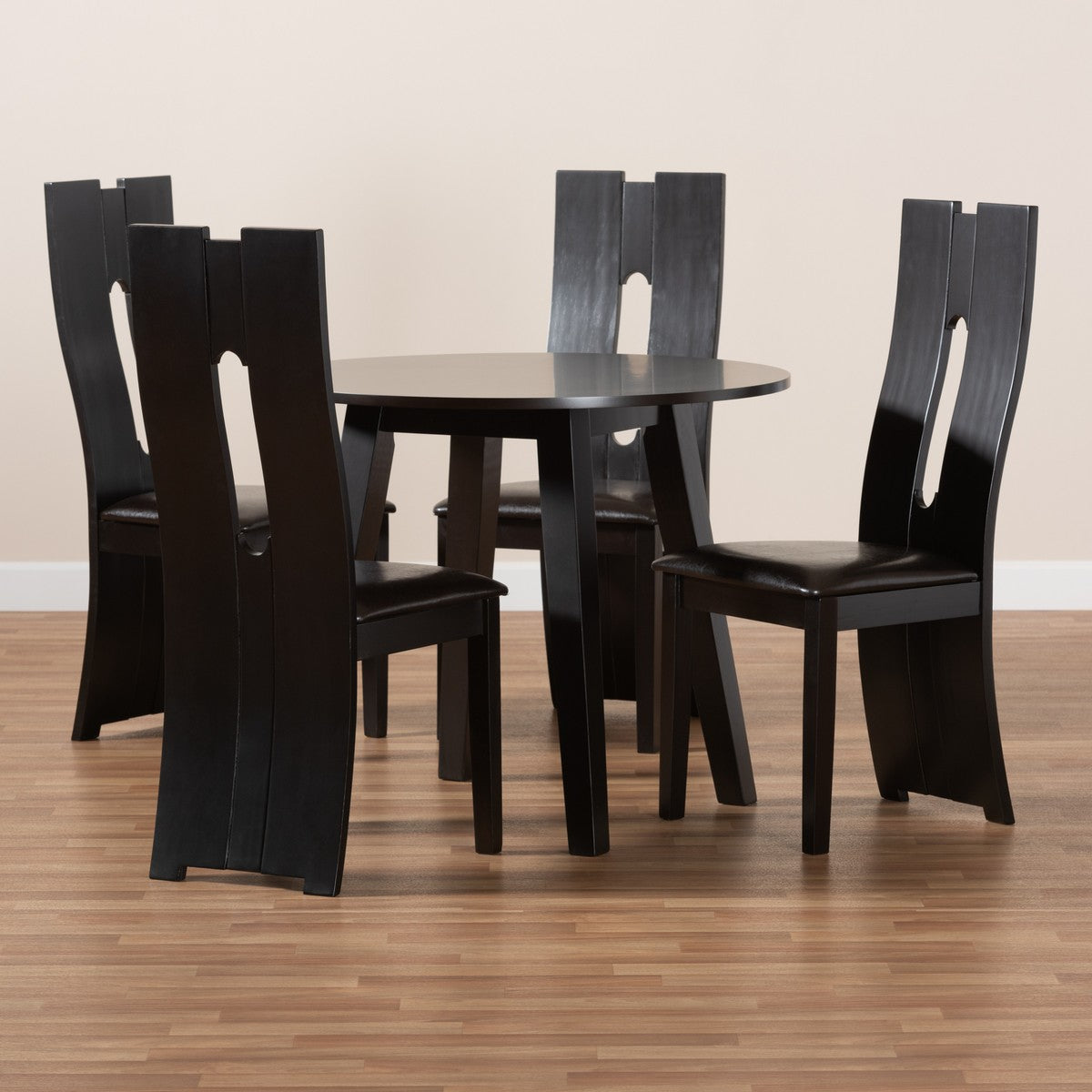 Baxton Studio Torin Modern and Contemporary Dark Brown Faux Leather Upholstered and Dark Brown Finished Wood 5-Piece Dining Set