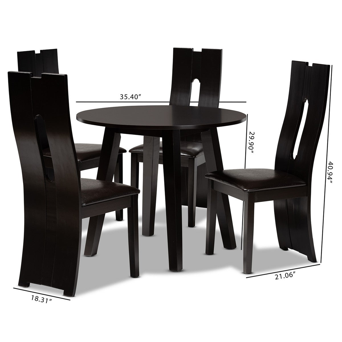 Baxton Studio Torin Modern and Contemporary Dark Brown Faux Leather Upholstered and Dark Brown Finished Wood 5-Piece Dining Set