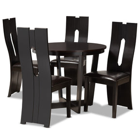Baxton Studio Sorley Modern and Contemporary Dark Brown Faux Leather Upholstered and Dark Brown Finished Wood 5-Piece Dining Set Baxton Studio-Dining Sets-Minimal And Modern - 1