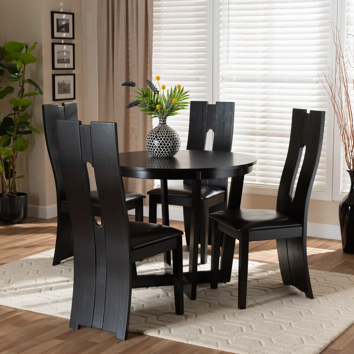 Baxton Studio Sorley Modern and Contemporary Dark Brown Faux Leather Upholstered and Dark Brown Finished Wood 5-Piece Dining Set