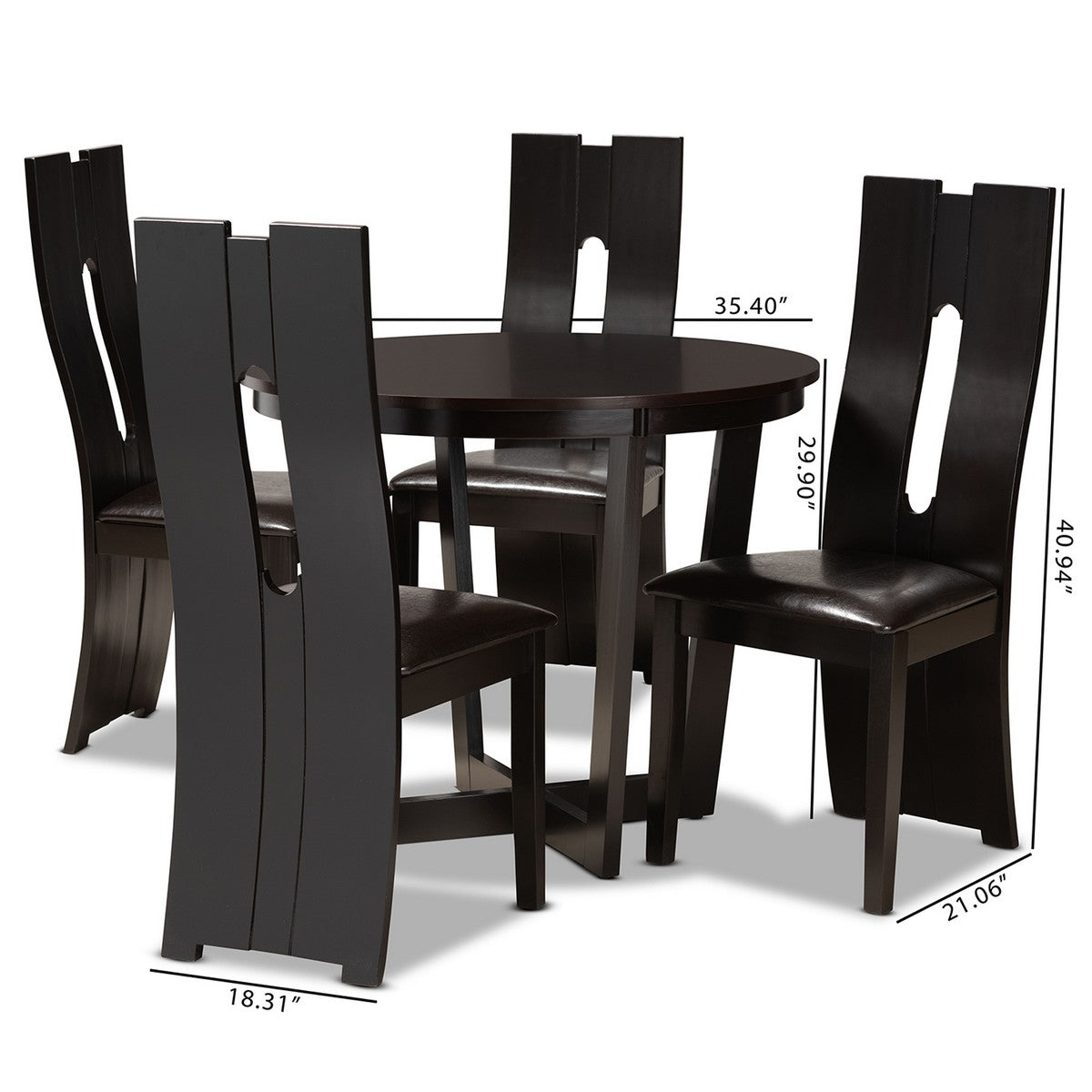 Baxton Studio Sorley Modern and Contemporary Dark Brown Faux Leather Upholstered and Dark Brown Finished Wood 5-Piece Dining Set