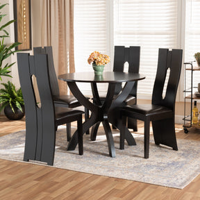 Baxton Studio Ronda Modern and Contemporary Dark Brown Faux Leather Upholstered and Dark Brown Finished Wood 5-Piece Dining Set