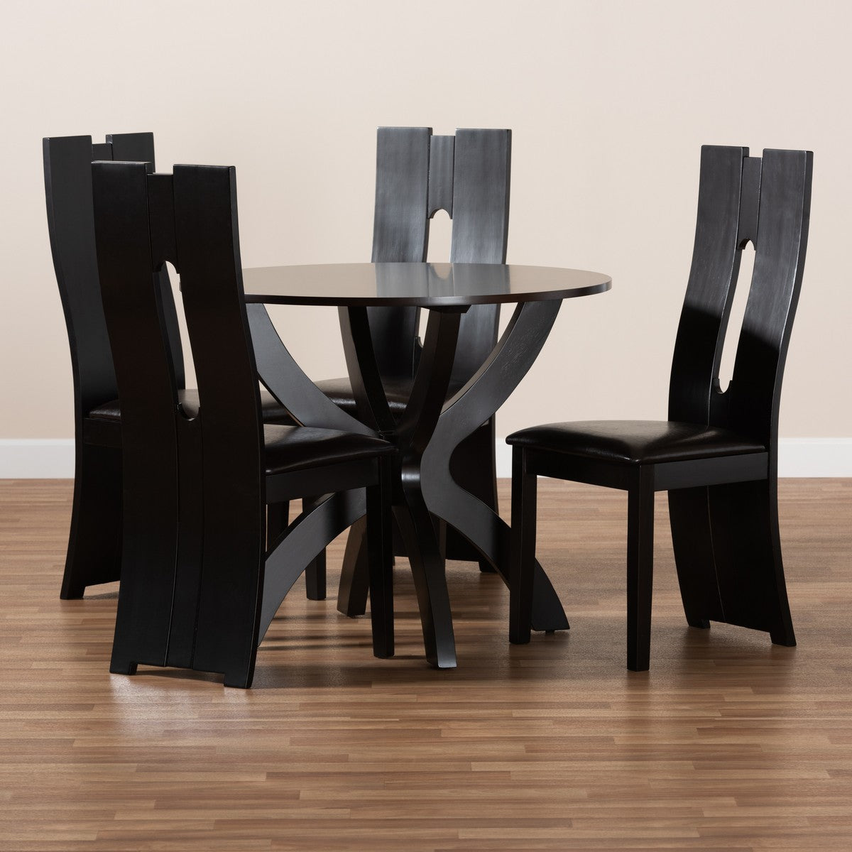 Baxton Studio Ronda Modern and Contemporary Dark Brown Faux Leather Upholstered and Dark Brown Finished Wood 5-Piece Dining Set
