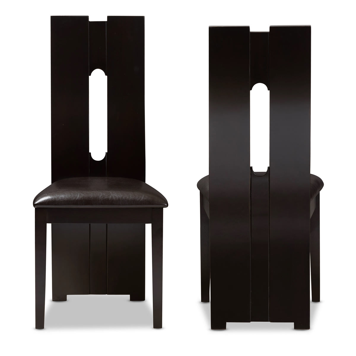 Baxton Studio Alani Modern and Contemporary Dark Brown Faux Leather Upholstered Dining Chair (Set of 2) Baxton Studio-dining chair-Minimal And Modern - 2