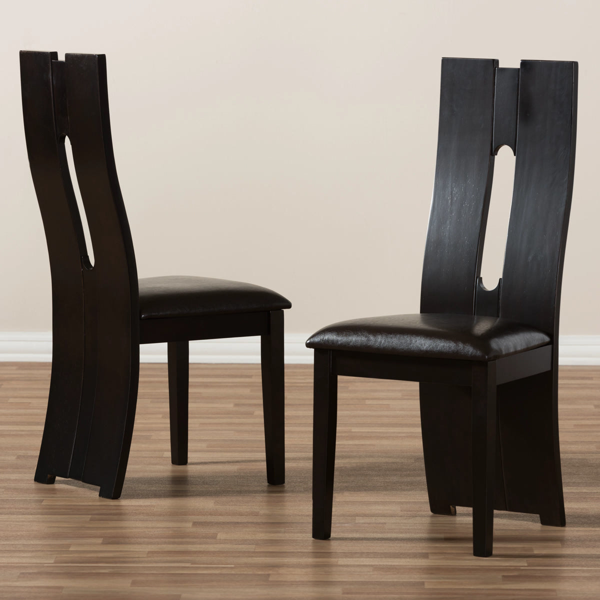 Baxton Studio Alani Modern and Contemporary Dark Brown Faux Leather Upholstered Dining Chair (Set of 2) Baxton Studio-dining chair-Minimal And Modern - 6