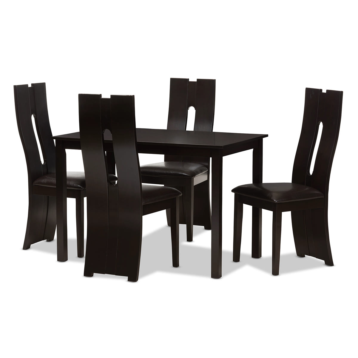 Baxton Studio Alani Modern and Contemporary Dark Brown Faux Leather Upholstered 5-Piece Dining Set Baxton Studio-0-Minimal And Modern - 1