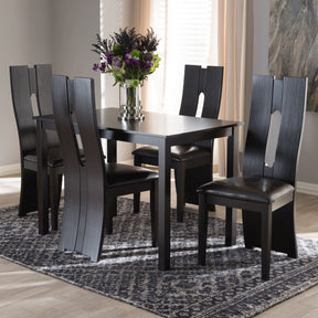 Baxton Studio Alani Modern and Contemporary Dark Brown Faux Leather Upholstered 5-Piece Dining Set Baxton Studio-0-Minimal And Modern - 5