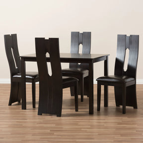 Baxton Studio Alani Modern and Contemporary Dark Brown Faux Leather Upholstered 5-Piece Dining Set Baxton Studio-0-Minimal And Modern - 6