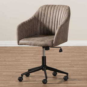 Baxton Studio Maida Mid-Century Modern Light Brown Fabric Upholstered Office Chair Baxton Studio-office chairs-Minimal And Modern - 8
