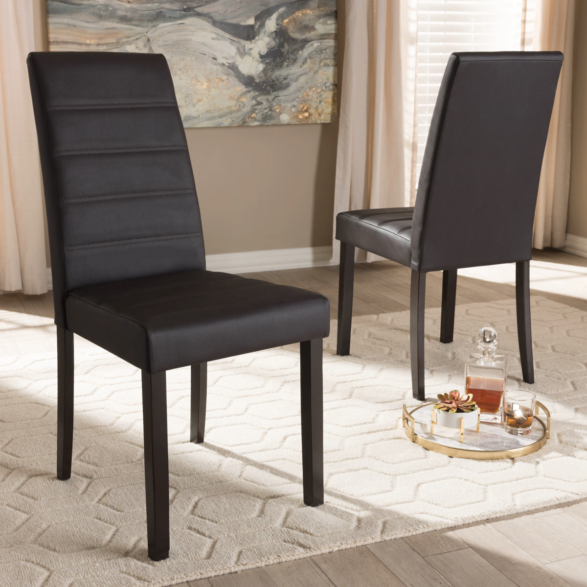Baxton Studio Lorelle Modern and Contemporary Brown Faux Leather Upholstered Dining Chair (Set of 2) Baxton Studio-dining chair-Minimal And Modern - 6