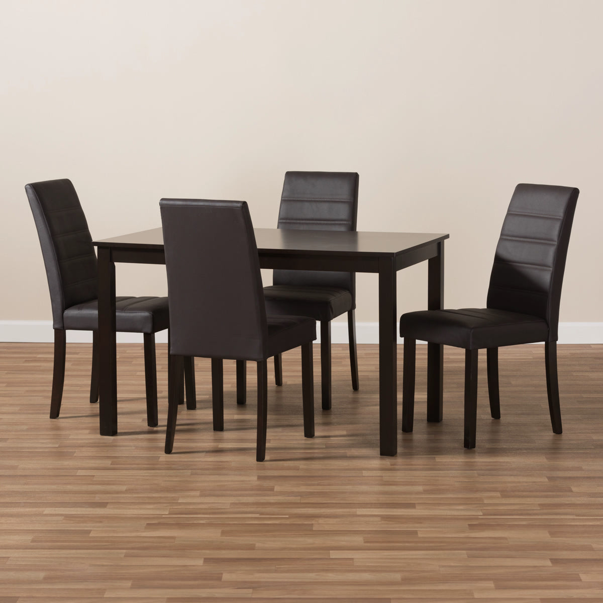 Baxton Studio Lorelle Modern and Contemporary Brown Faux Leather Upholstered 5-Piece Dining Set Baxton Studio-0-Minimal And Modern - 5