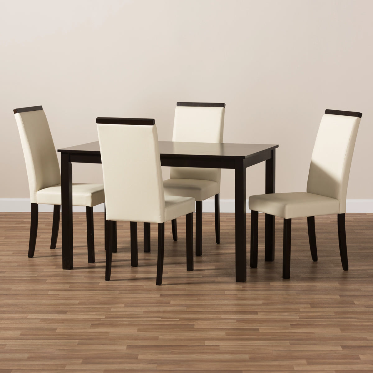 Baxton Studio Daveney Modern and Contemporary Cream Faux Leather Upholstered 5-Piece Dining Set Baxton Studio-0-Minimal And Modern - 5