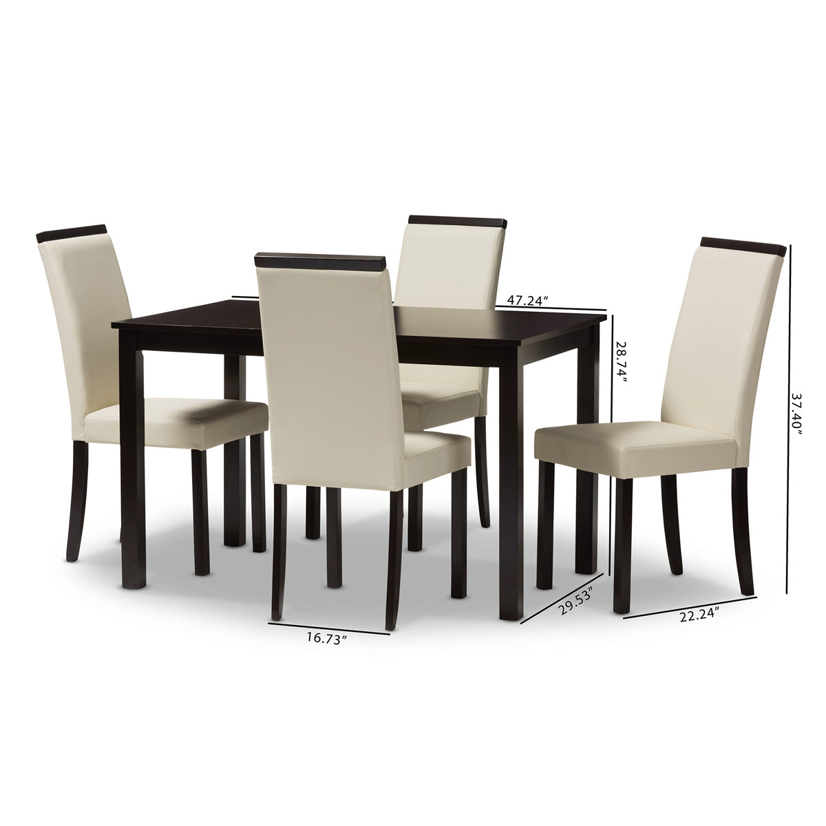 Baxton Studio Daveney Modern and Contemporary Cream Faux Leather Upholstered 5-Piece Dining Set Baxton Studio-0-Minimal And Modern - 6