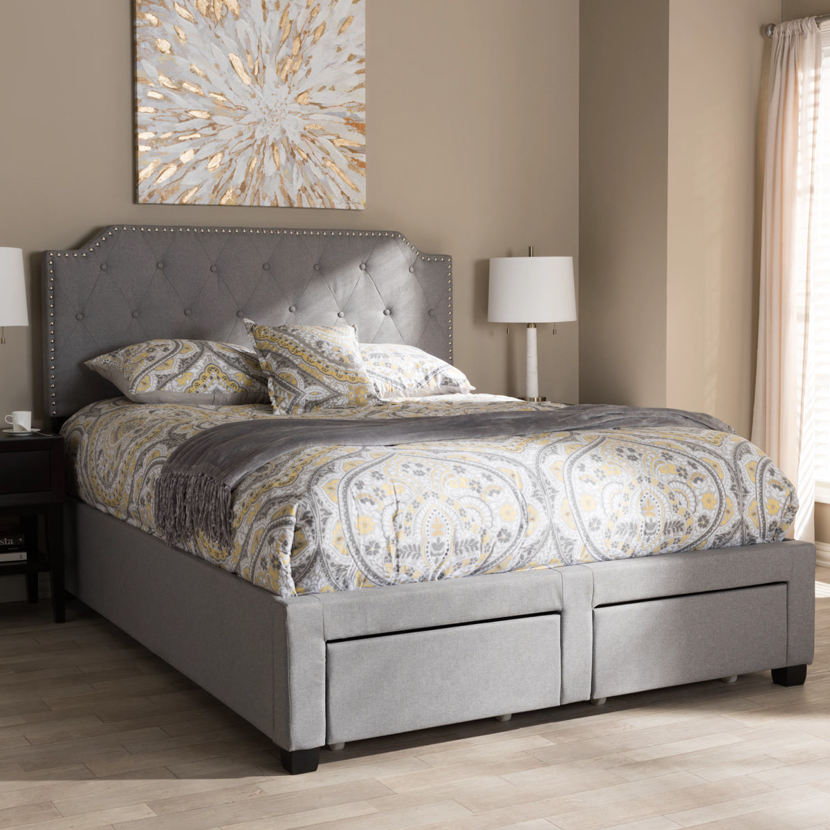 Baxton Studio Aubrianne Modern and Contemporary Grey Fabric Upholstered King Size Storage Bed Baxton Studio-beds-Minimal And Modern - 13