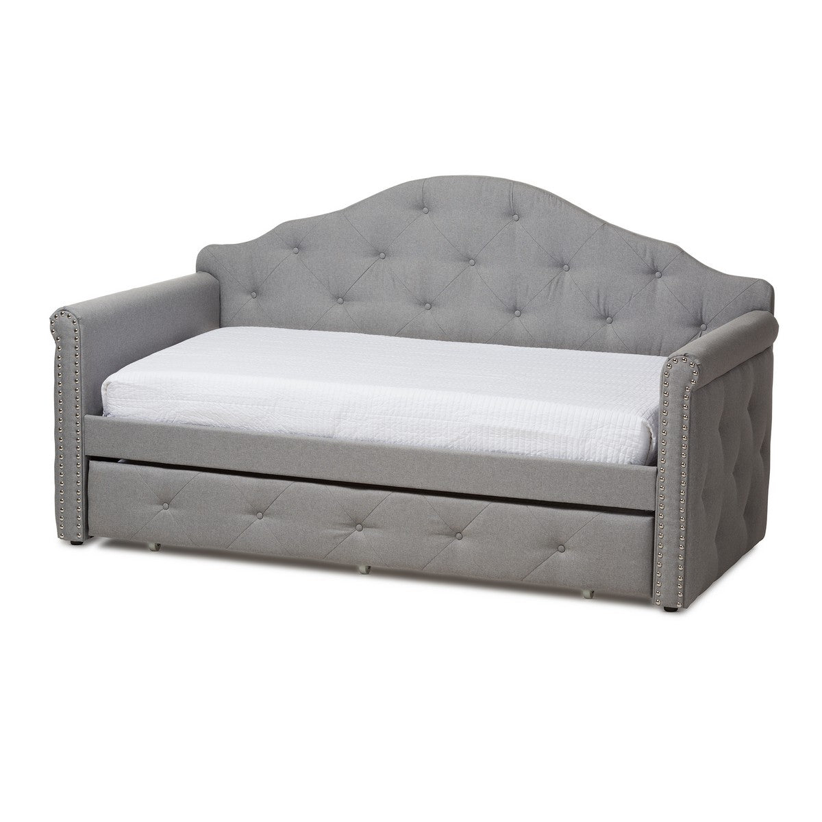 Baxton Studio Emilie Modern and Contemporary Grey Fabric Upholstered Daybed with Trundle Baxton Studio-daybed-Minimal And Modern - 1