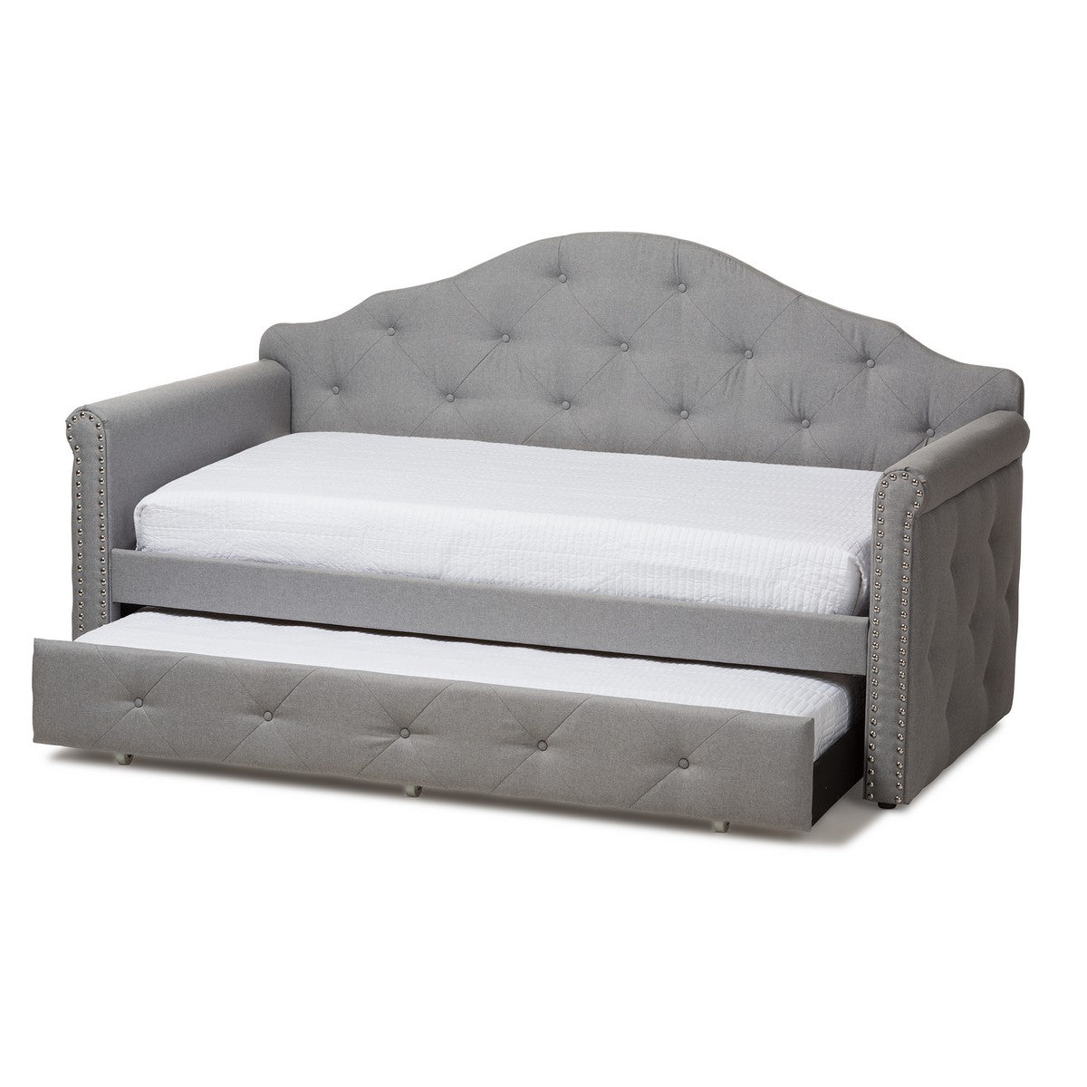 Baxton Studio Emilie Modern and Contemporary Grey Fabric Upholstered Daybed with Trundle